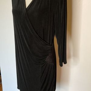 Chico’s Dress Travelers Faux Wrap Black Long Sleeves Slinky Dress